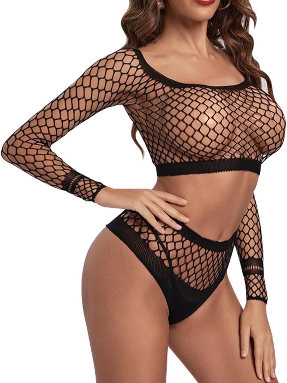 Women's Black Sparkly Sheer Lingerie Set Micro Bra & G-String Bikini